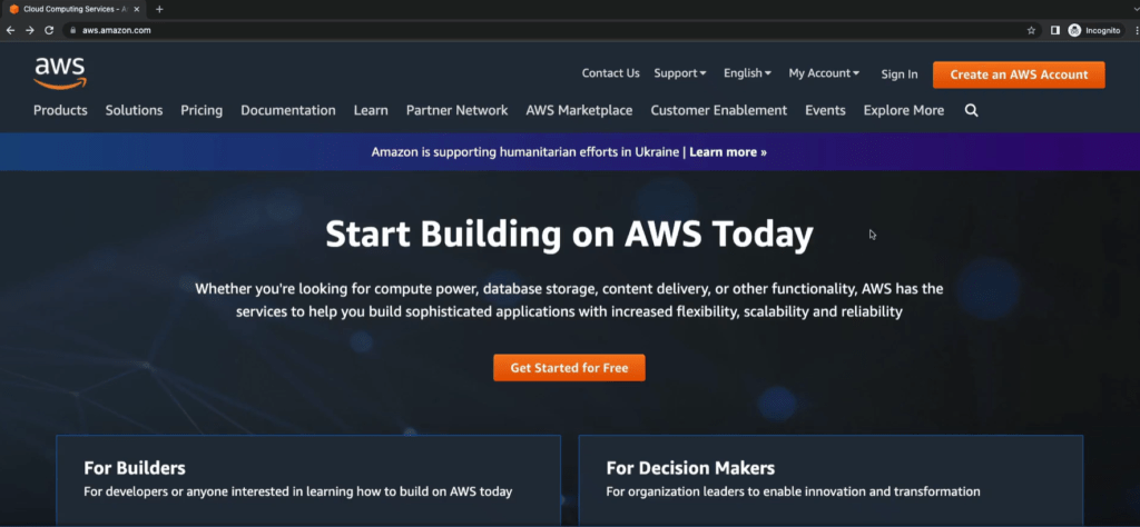 AWS account home page